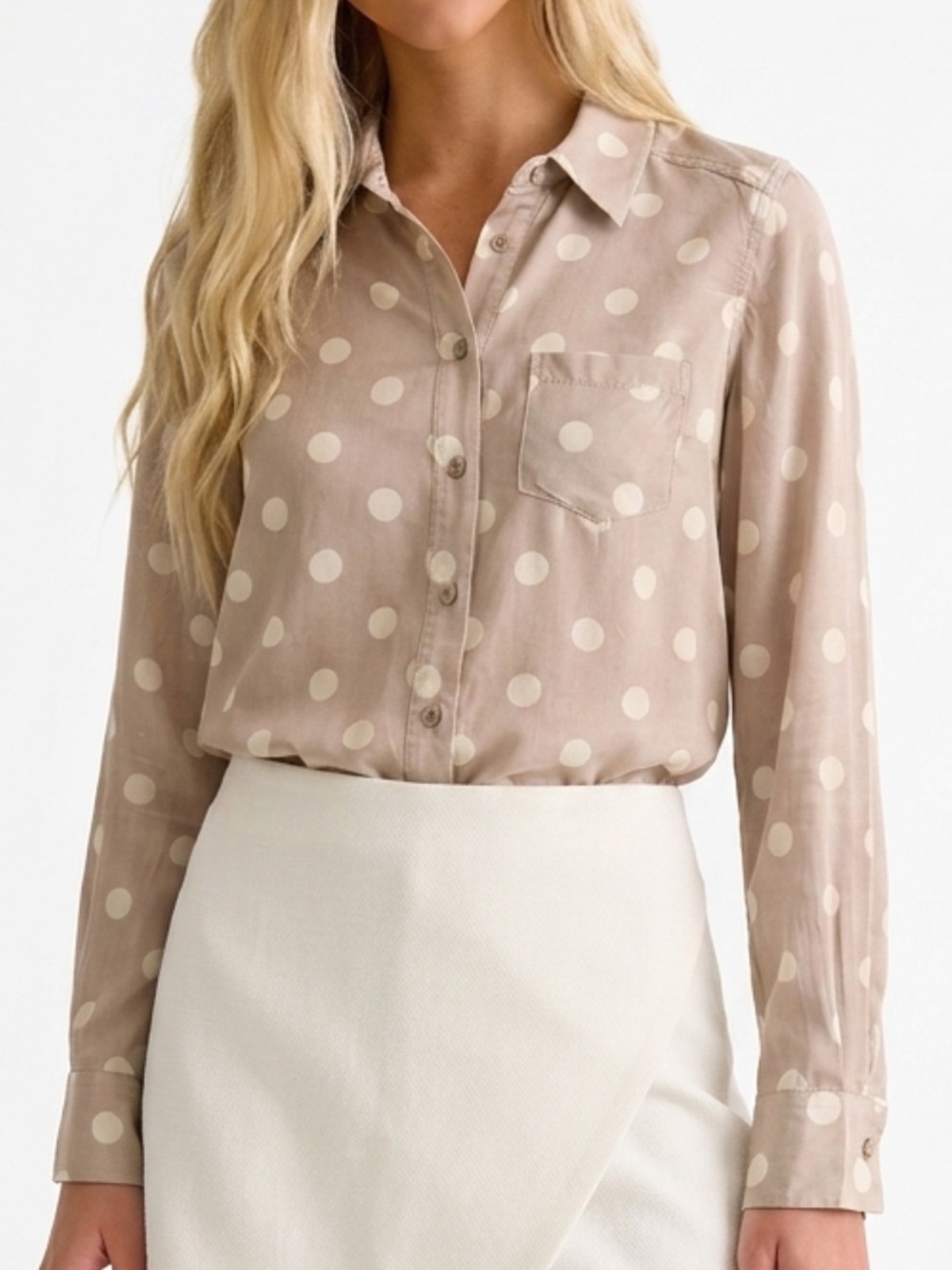 Pure Collection 100% Silk Polka Dot Long Sleeve Button Down Shirt Size 2 XS